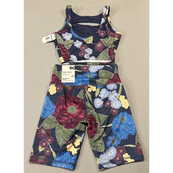 SO Women's (Size XS) Athletic Duo Bra & Shorts Floral Pattern Yoga Cardio - Picture 5 of 8